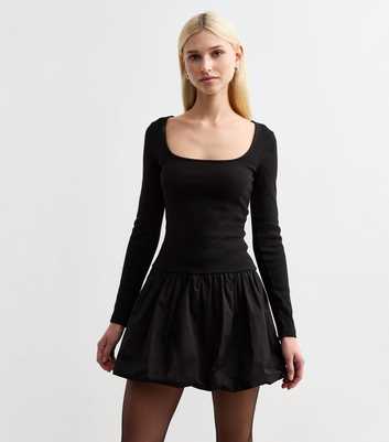 Black Bubble Hem Mini Dress