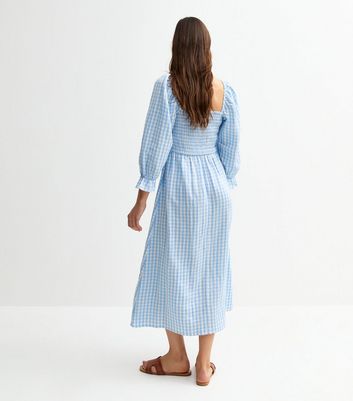 Blue Gingham Check Midi Dress | New Look