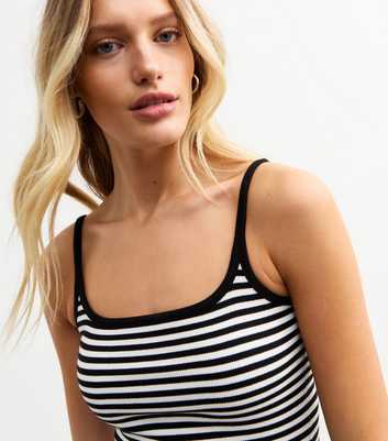 White Striped Ribbed Strappy Cami Top