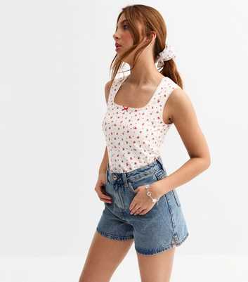 Girls White Lace Trim Floral Print Vest