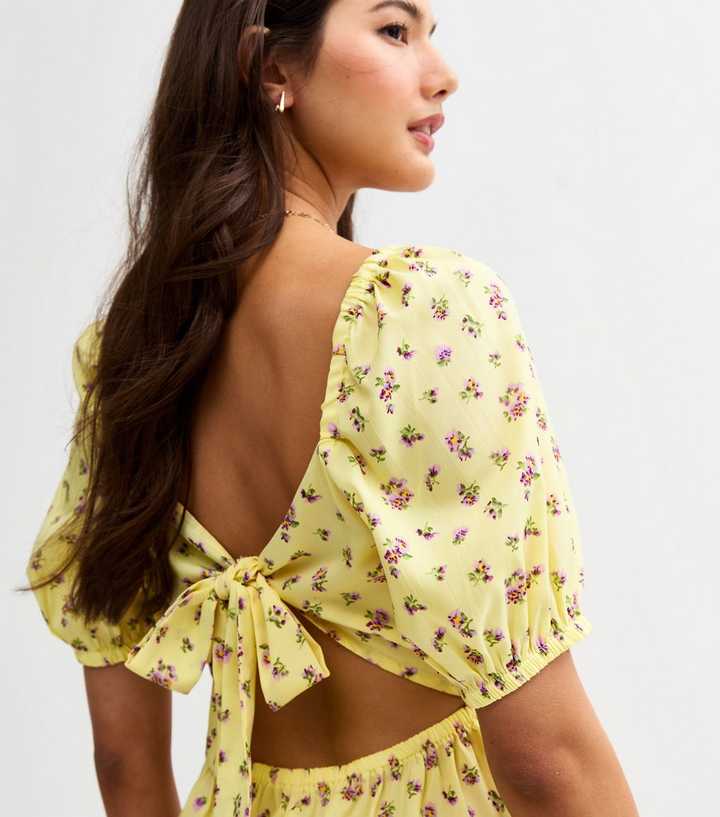 Yellow Floral Print Tie Back Playsuit