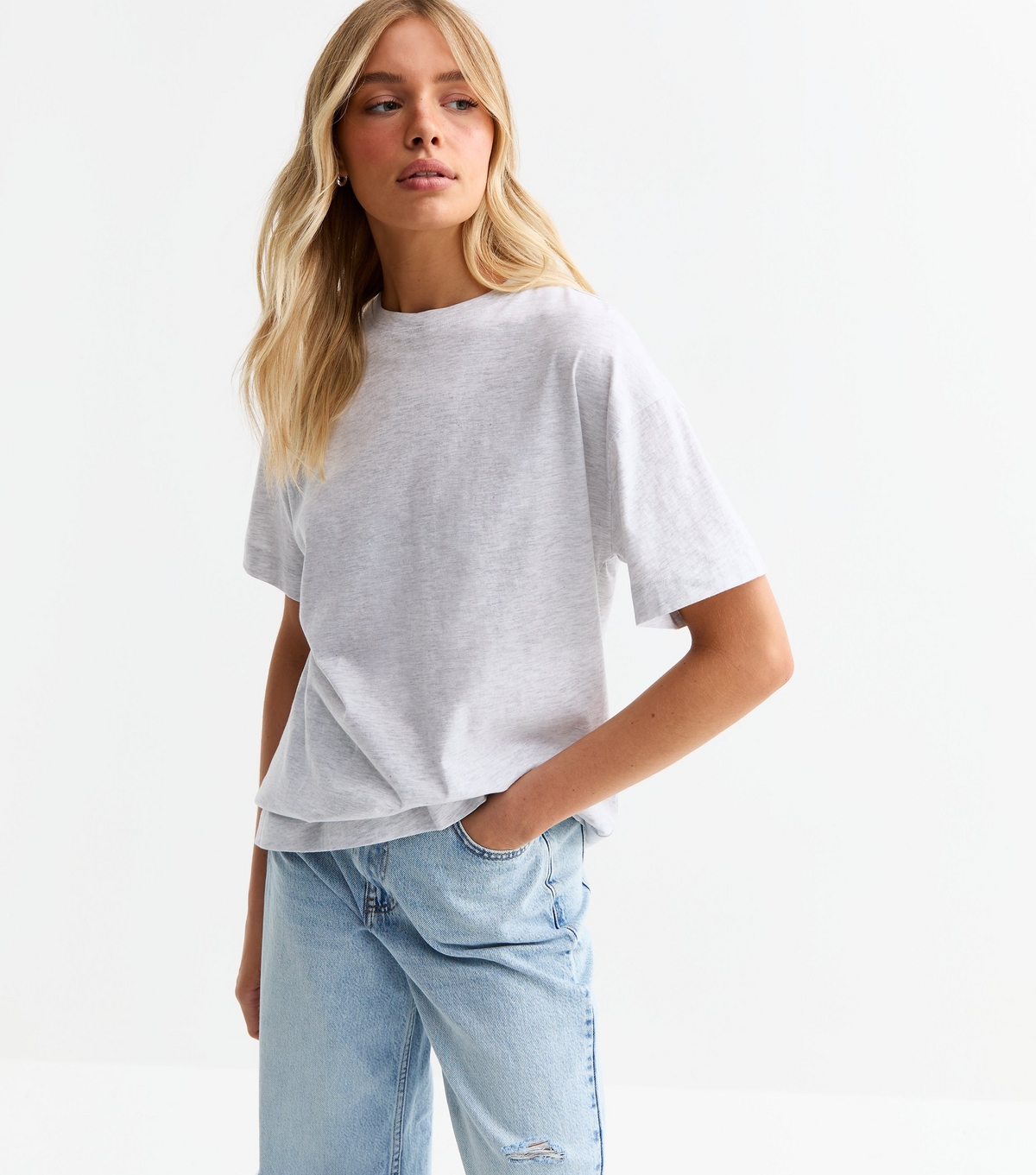 Women's Marl Grey Oversized Crew Neck Tee New Look