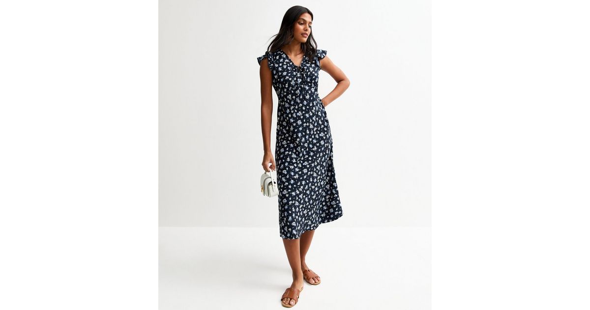 Tie Neck Floral Midi Dress