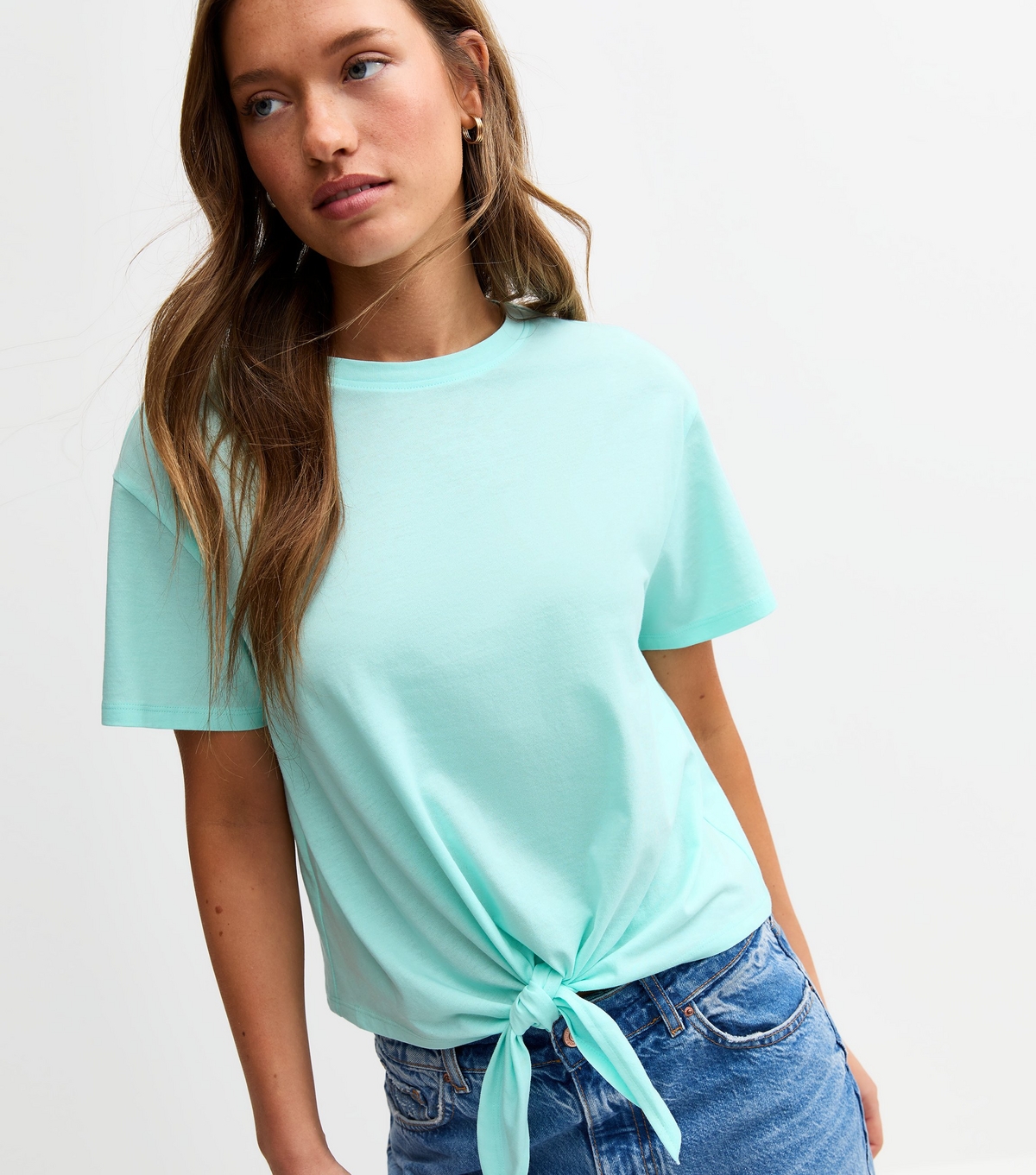 Women's Mint Green Tie Front T-Shirt New Look