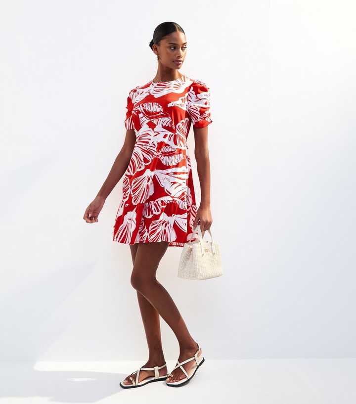 Red Shell Print Mini Dress