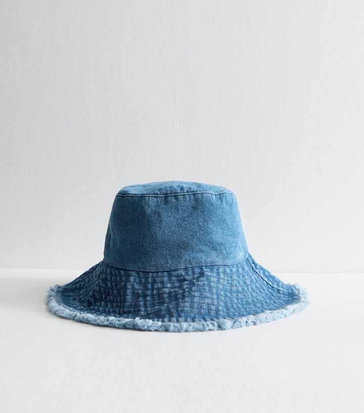 Blue Tie Strap Oversized Denim Bucket Hat