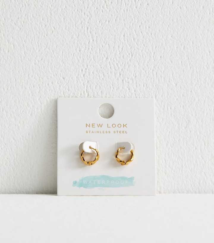 Gold Tone Waterproof Chain Hoop Earrings
