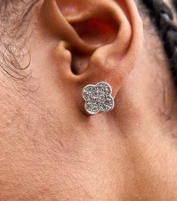 Silver Tone Diamanté Embellished Flower Earrings