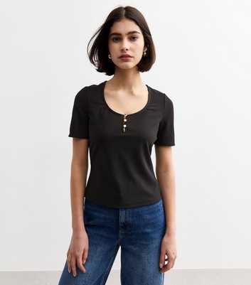 Black Ribbed Scoop Neck Top