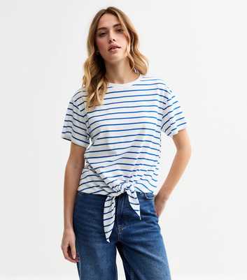 Blue Striped Tie Front T-Shirt