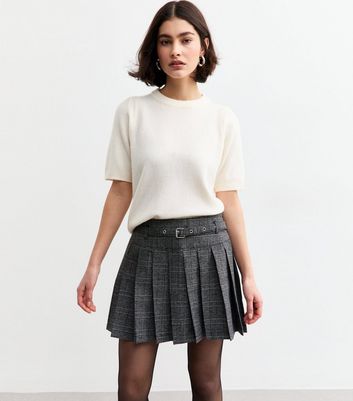 ★DIMANCHE★ Check Pleats Mini Skirt cool grey Grey Checked Box Pleat Mini Skirt | New Look