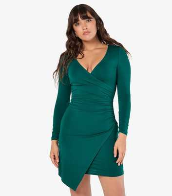 Apricot Green Ruched Wrap Mini Dress