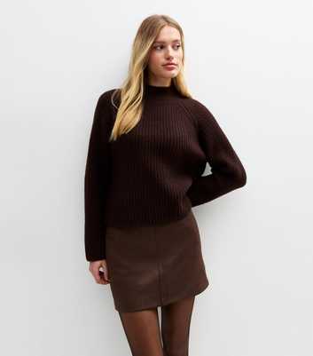 Dark Brown Faux Suede A-Line Skirt