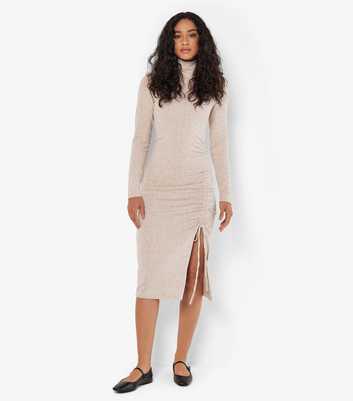 Apricot Stone Ruched Midi Dress