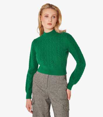 Apricot Green Cropped Cable Knit Jumper