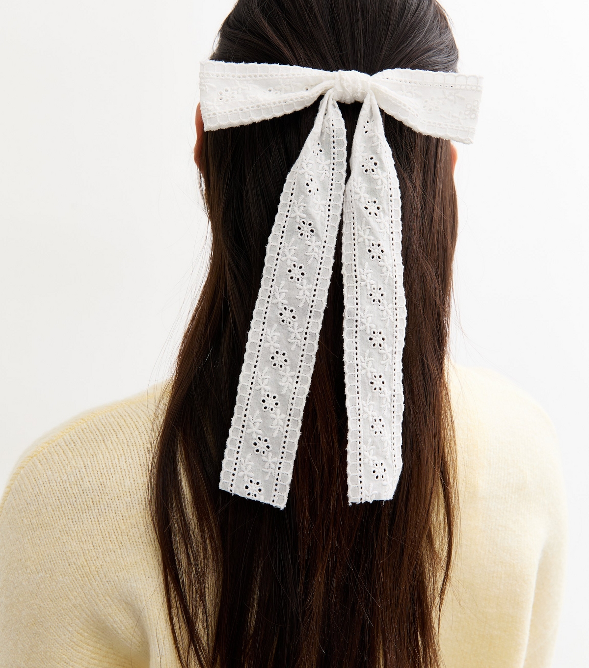 Cream Broderie Anglaise Bow Hair Clip New Look