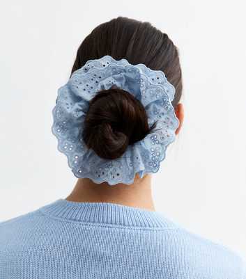 Light Blue Broderie Anglaise Frill Scrunchie