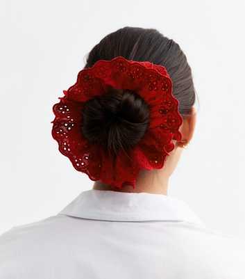 Red Broderie Anglaise Frill Scrunchie