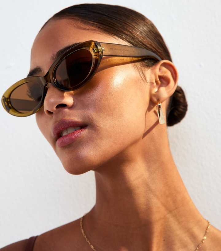Dark Khaki Oval Frame Sunglasses