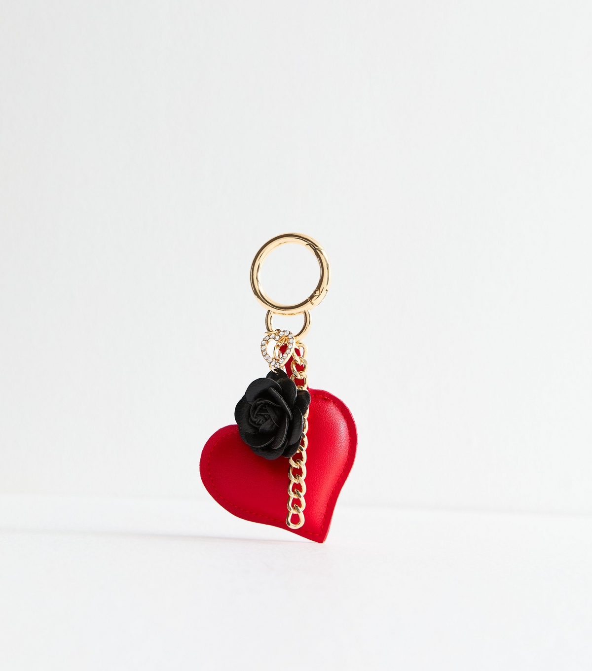 Red Diamanté Faux Leather Heart Bag Charm New Look