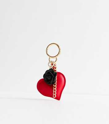 Red Diamanté Faux Leather Heart Bag Charm