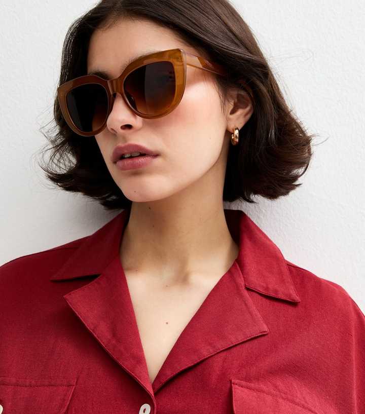 Burnt Orange Chunky Round Cat Eye Sunglasses