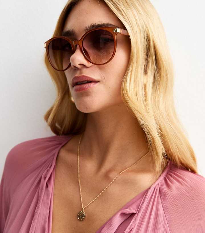 Burnt Orange Oversized Round Sunglasses