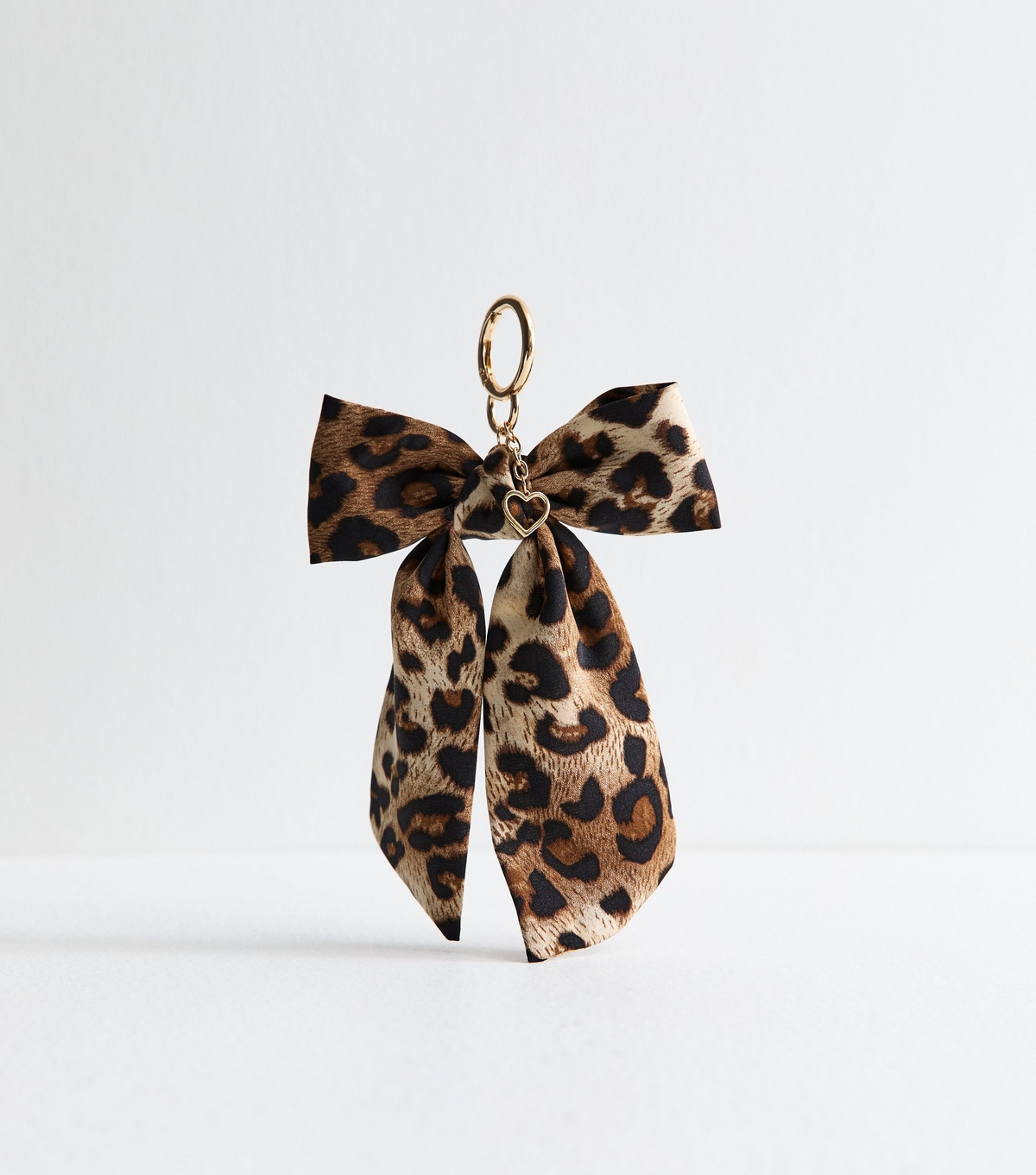 Brown Leopard Print Satin Bow Bag Charm New Look