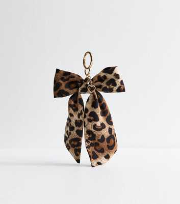 Brown Leopard Print Satin Bow Bag Charm