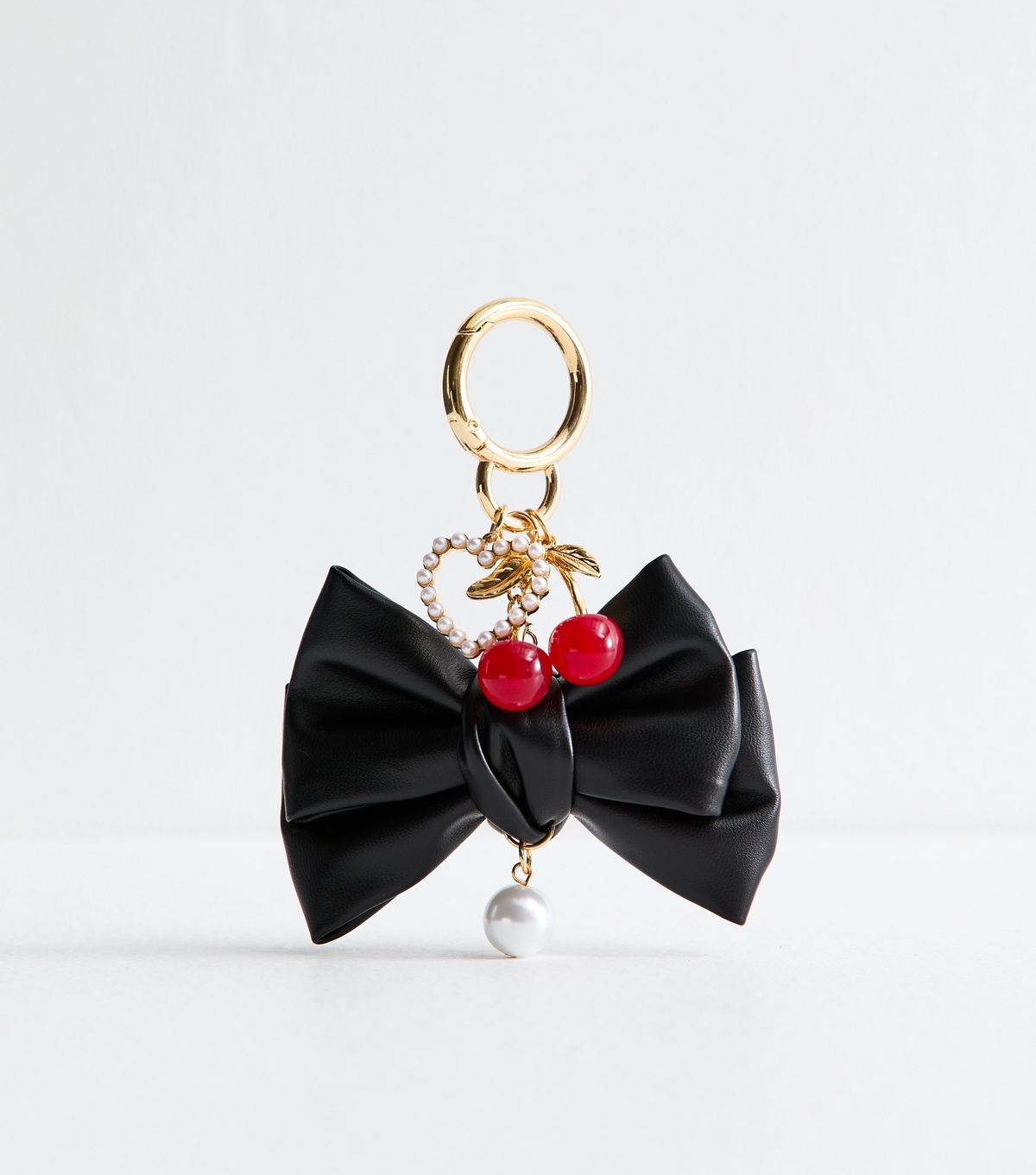 Black Bow Faux Leather Bag Charm New Look