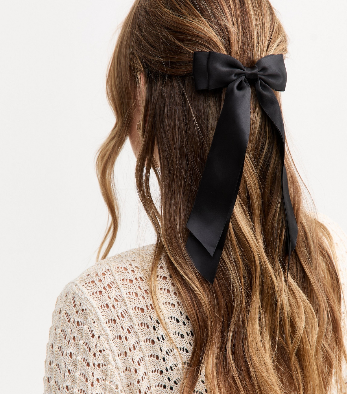 Black Double Bow Satin Hair Clip New Look