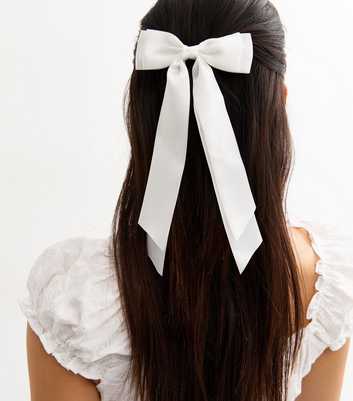 White Double Bow Satin Hair Clip