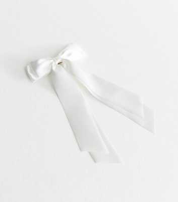 White Double Bow Satin Hair Clip