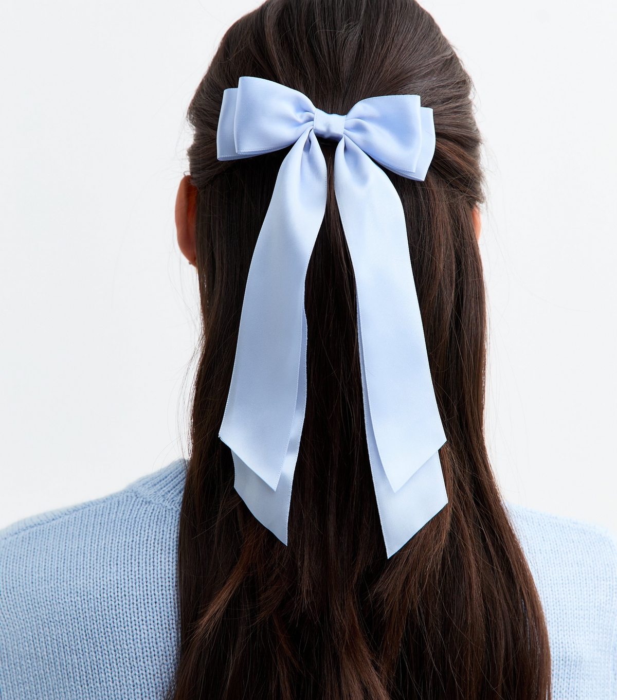 Light Blue Double Bow Satin Hair Clip New Look