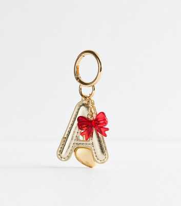 Gold A Initial Faux Leather Bag Charm