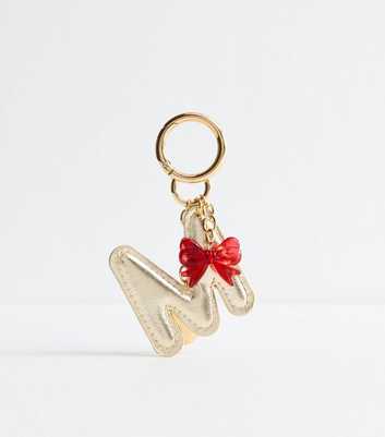 Gold M Initial Faux Leather Bag Charm