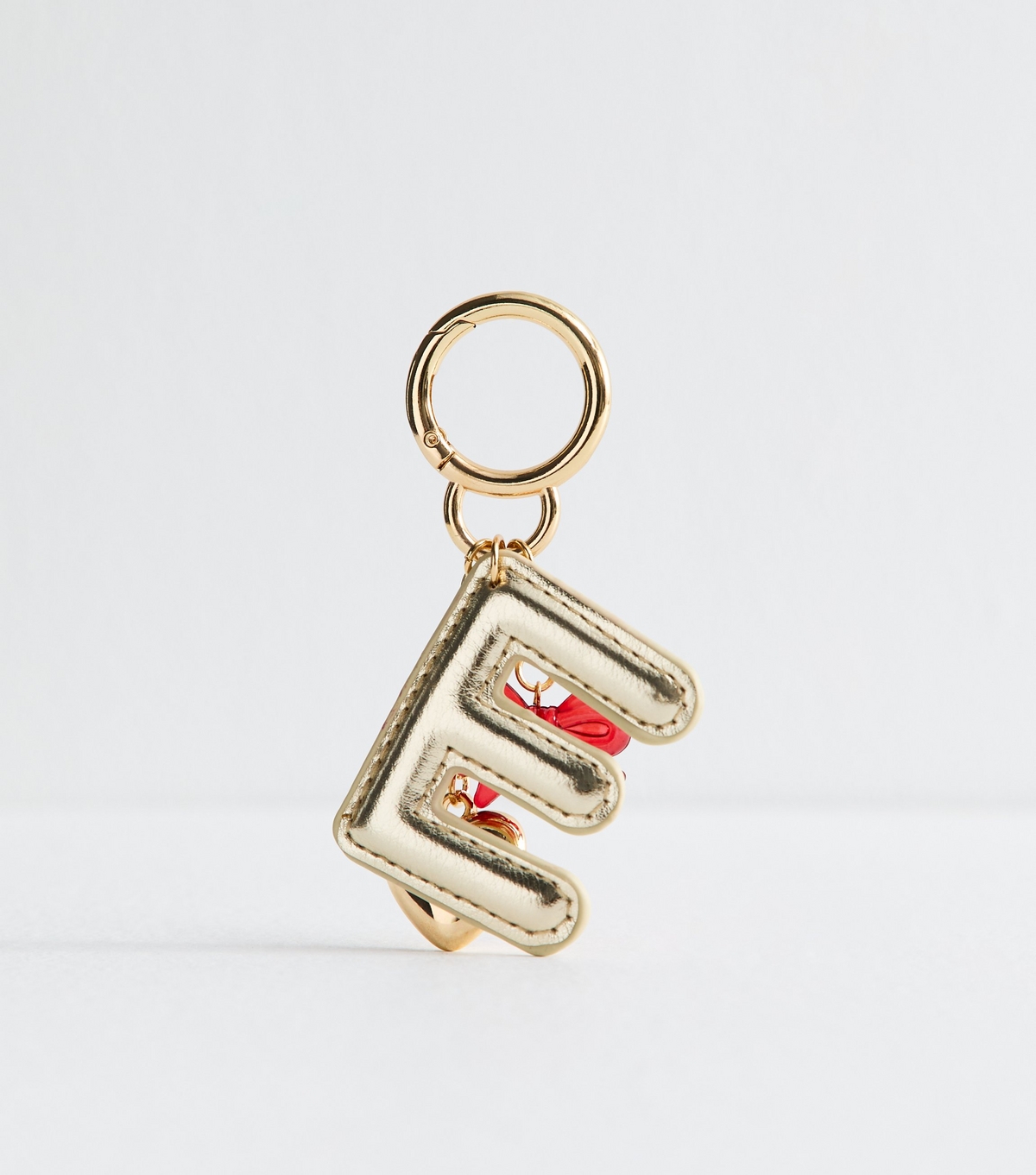 Gold E Initial Faux Leather Bag Charm New Look