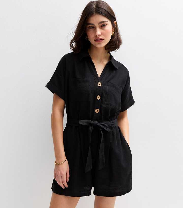 Black Utility Belted Playsuit