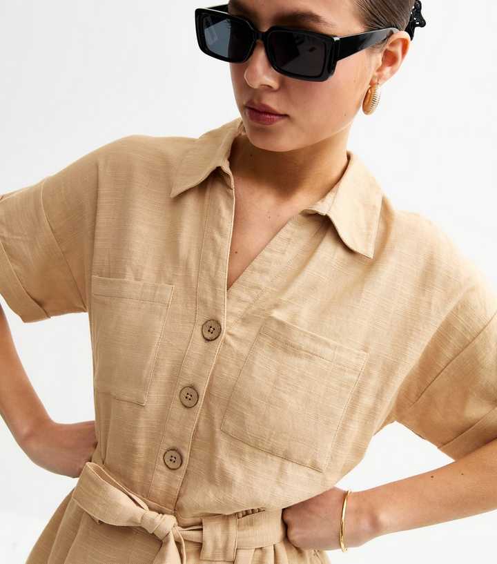 Camel Belted Utility Playsuit
