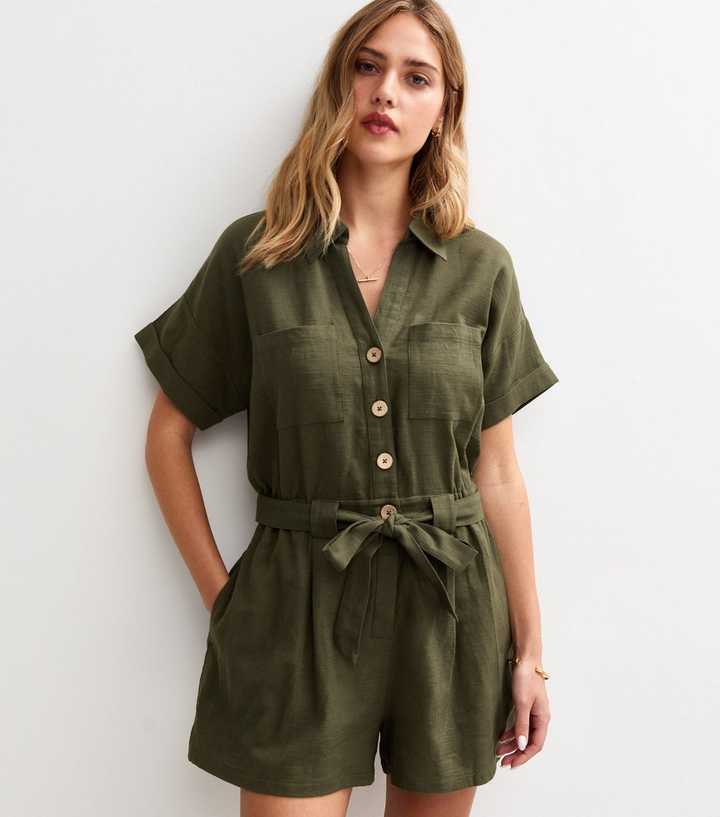 Dark Khaki Utility Belted Playsuit