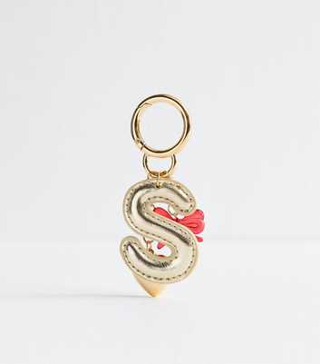 Gold S Initial Faux Leather Bag Charm