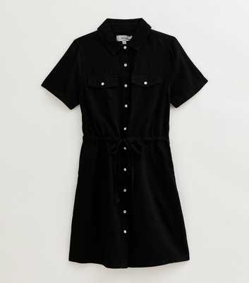 Tall Black Denim Drawstring Waist Mini Dress