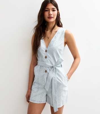 Light Blue Broderie Anglaise Belted Playsuit