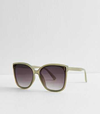 Olive Green Oversize Overlay D Frame Sunglasses