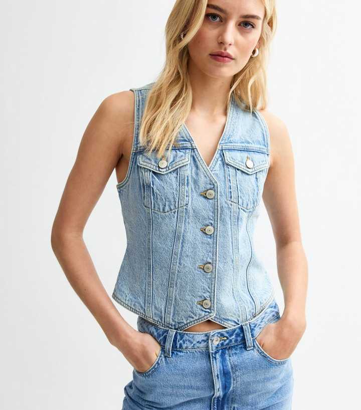 Tall Blue Light Wash Denim Waistcoat