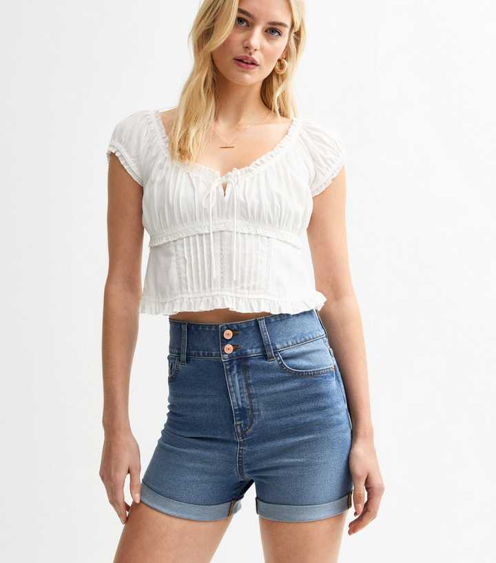 Tall Blue Mid Wash High Waist Denim Shorts