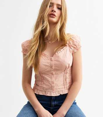 Pink Floral Embroidered Buttoned Milkmaid Top