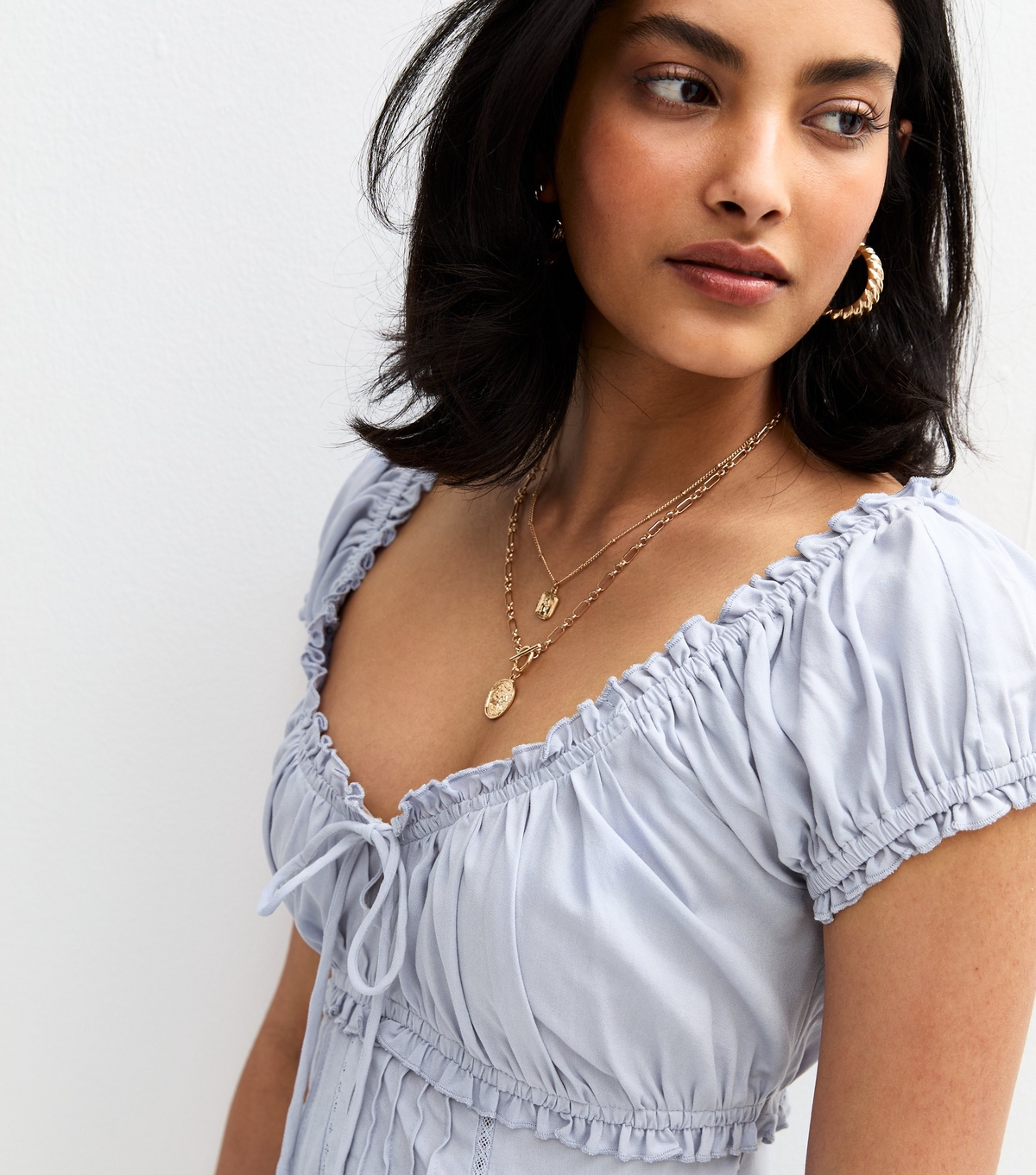 Women's Blue Tie Front Pintuck Top New Look