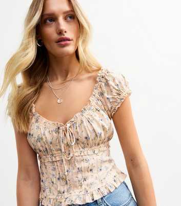 Off White Floral Print Pintuck Milkmaid Top