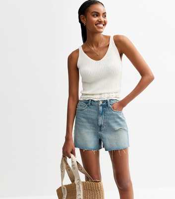 Tall Blue Ripped Denim Shorts